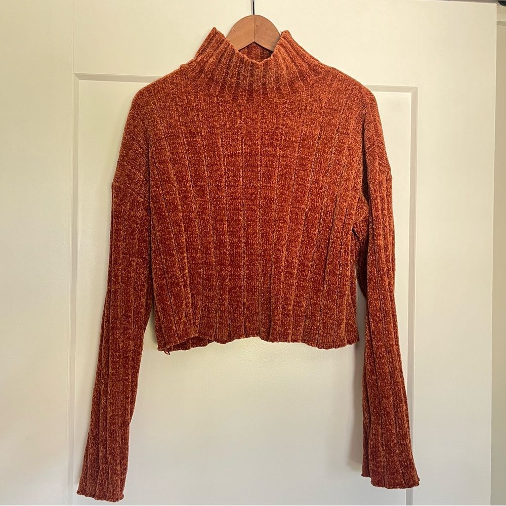 Shein Chenille Crop Knit Sweater in Rust - Size M